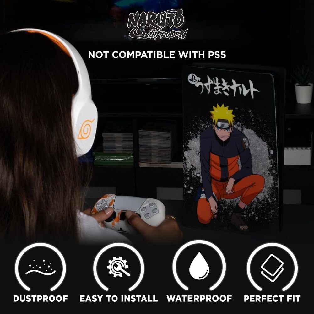 Konix Naruto Shippuden Façade de protection pour console PS5 Slim - Silicone - Antichoc - Anti-rayures - Motif Naruto - Noir