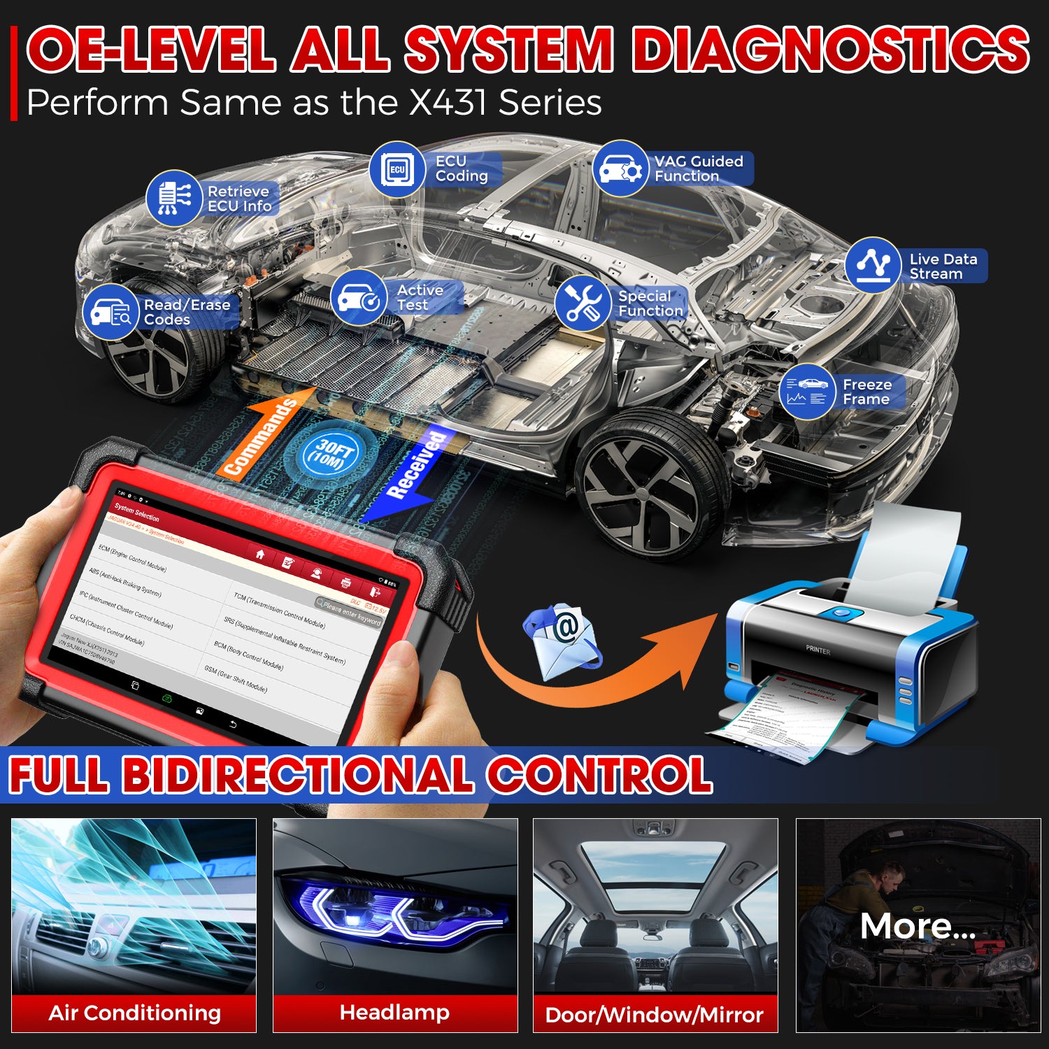 LAUNCH X431 CRP919E BT Outil de diagnostic automobile avec scanner OBD/OBD2, tous systèmes, CAN-FD/DOIP, tests actifs et 31 réinitialisations ECU