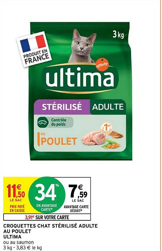 ULTIMA Croquettes pour Chat Adulte Stérilisé au Poulet 1,5 kg