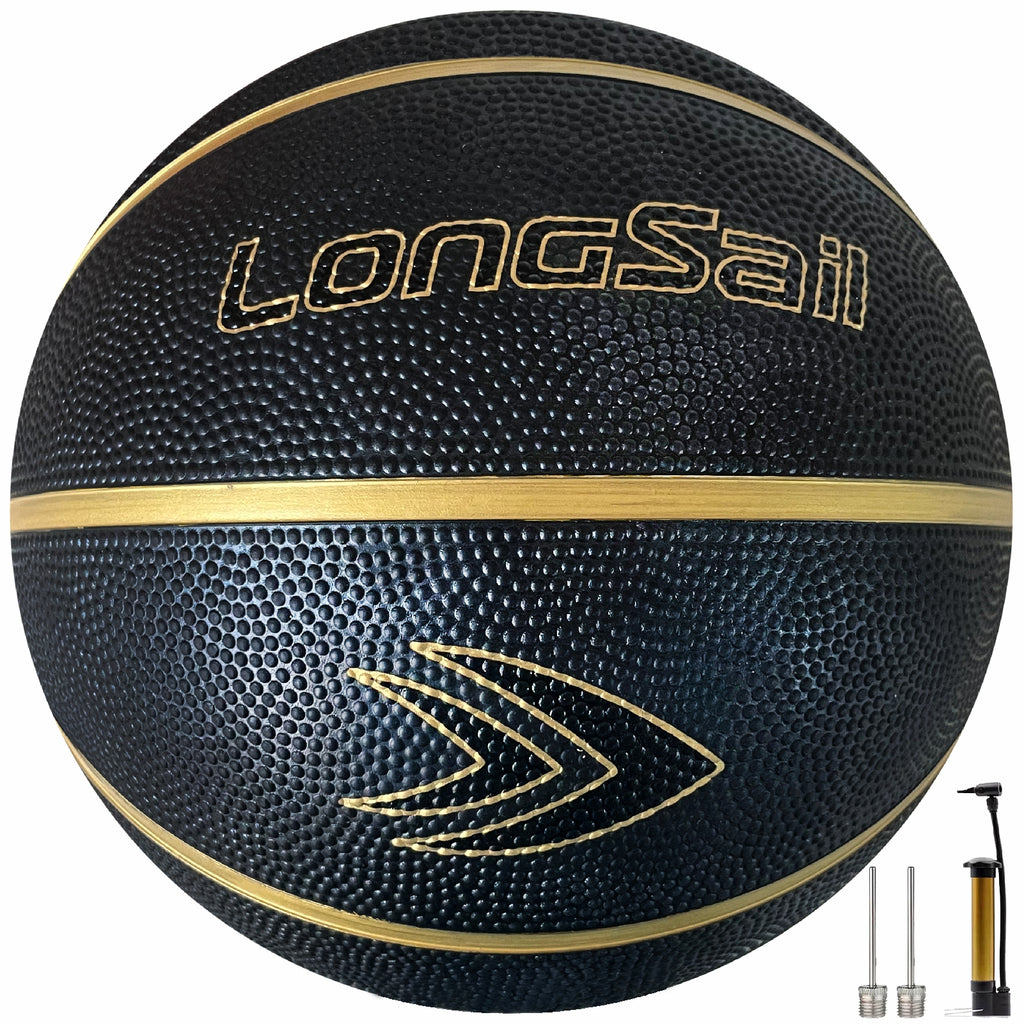LONGSAIL Ballon de basketball en caoutchouc haute qualité noir/or - Taille 4