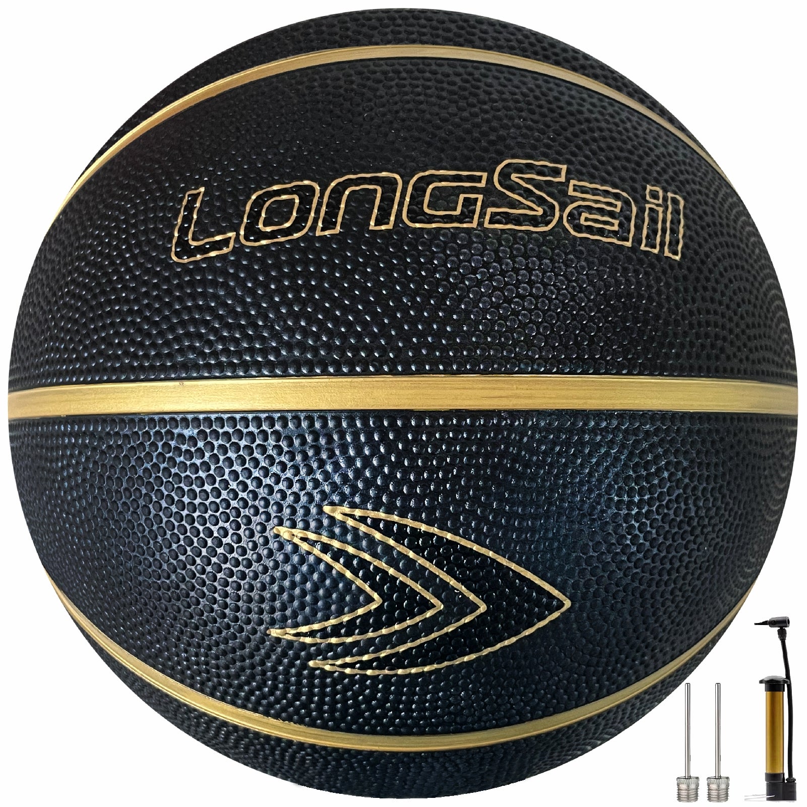 LONGSAIL Ballon de basketball en caoutchouc haute qualité noir/or - Taille 4