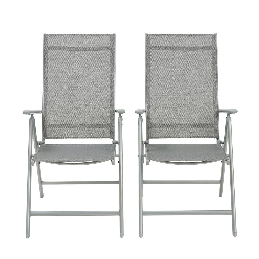 JOYFURNOS Lot de 2 Chaises de Jardin Pliantes, Chaises d’Extérieur avec Structure en Aluminium Résistante, Dossier Inclinable à 8 Positions, Capacité Max. 150 kg par Chaise, Gris