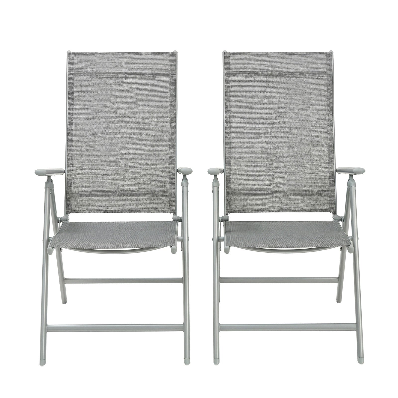 JOYFURNOS Lot de 2 Chaises de Jardin Pliantes, Chaises d’Extérieur avec Structure en Aluminium Résistante, Dossier Inclinable à 8 Positions, Capacité Max. 150 kg par Chaise, Gris