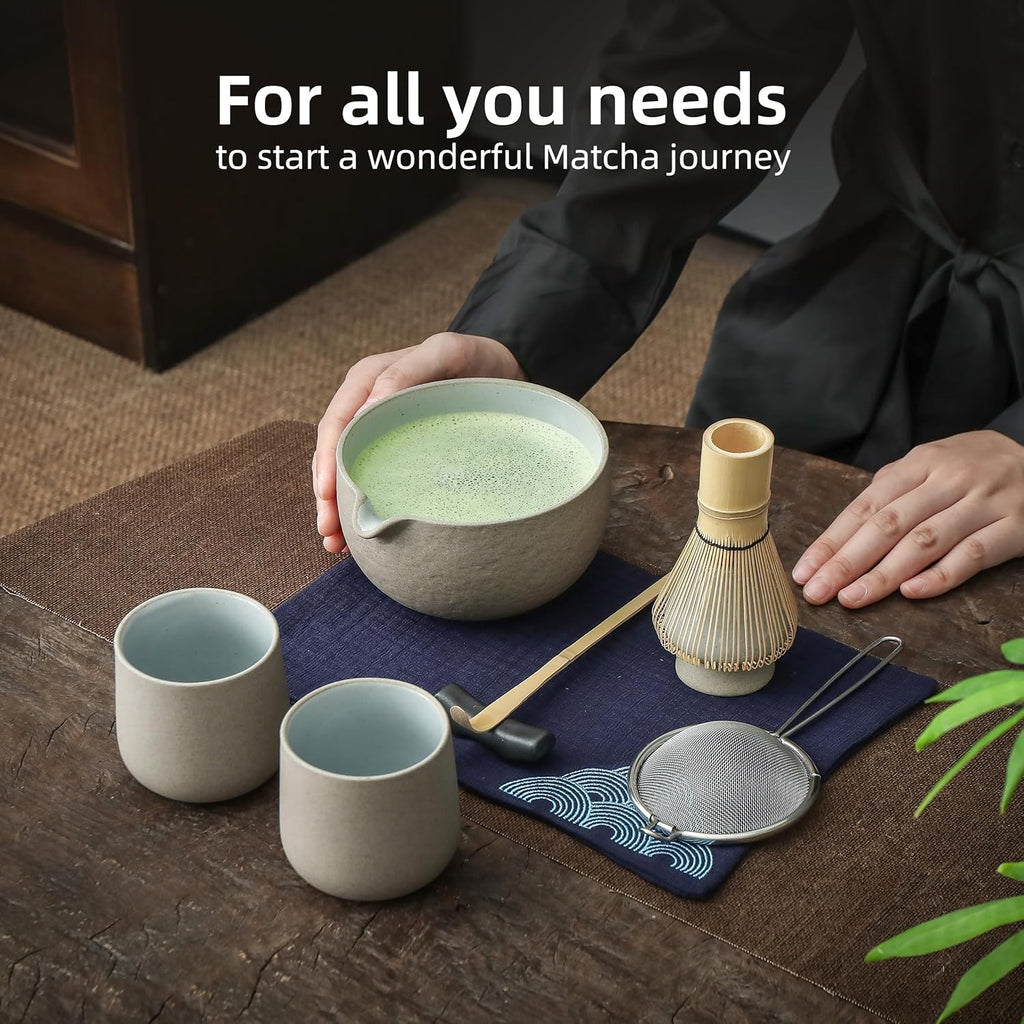 TEANAGOO Fouet à Matcha, Set Matcha en Céramique 9 Pièces, Kit Matcha pour Cérémonie, Set à Thé Matcha pour Préparer Petit-Déjeuner/Matcha Latte
