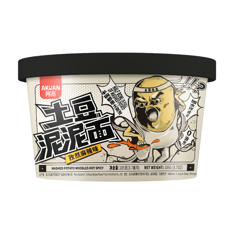 Bai Jia Akuan Nouilles mélangées à la purée de pommes de terre - Saveur cumin et mala (bol) 105 g