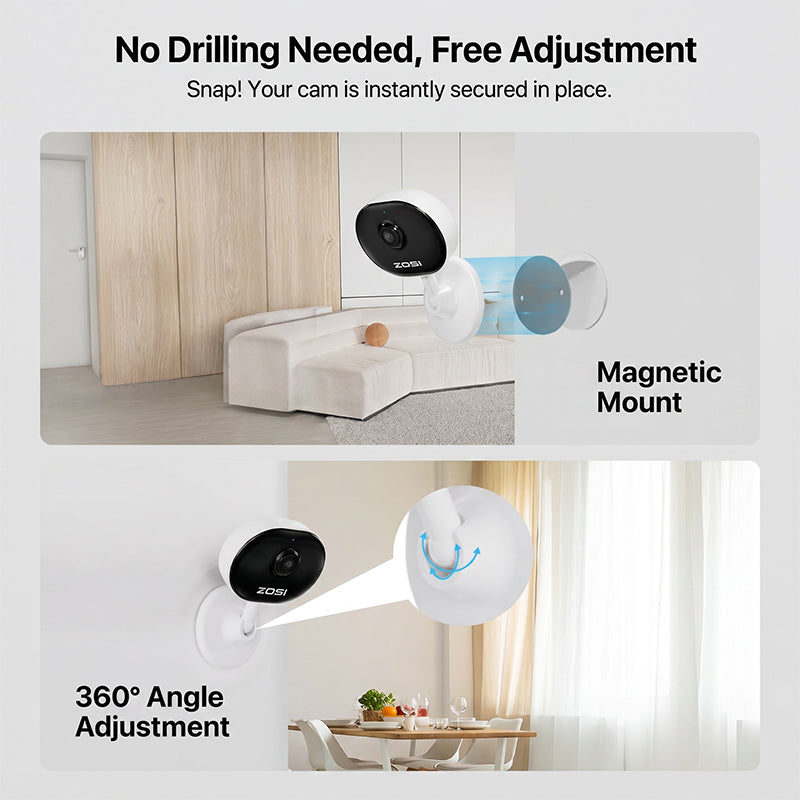 ZOSI Caméra WiFi intérieure C688 1080P, mini caméra de sécurité à dôme, caméra de sécurité pour la maison, surveillance pour personne âgée, bébé, chien et animal de compagnie