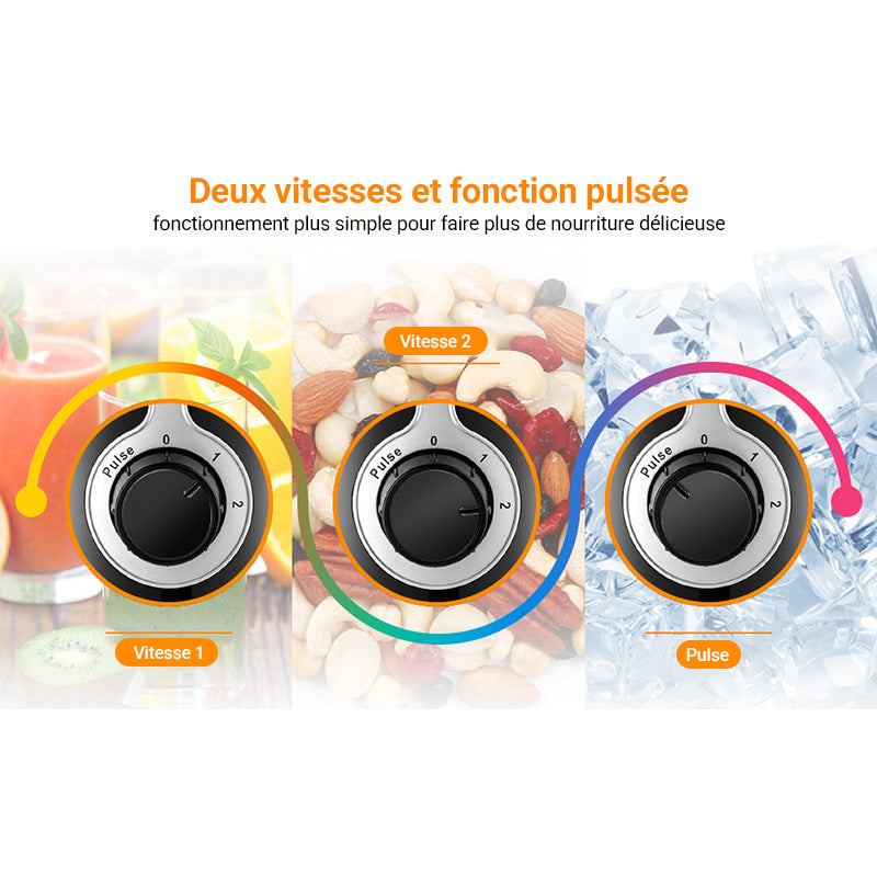 Bear LLJ-B12K1 mixeur de table 1,2 L 500 W - 2 vitesses + fonction impulsion - 4 lames en acier inoxydable