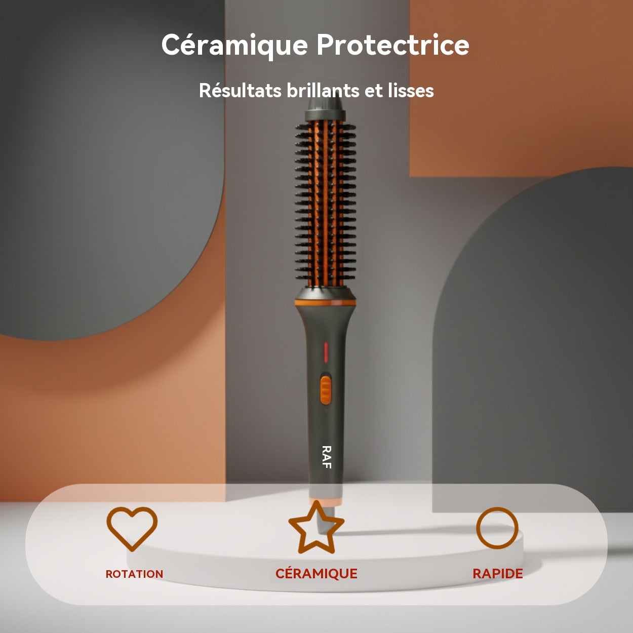 RAF Brosse à boucler lissante 2-en-1 60 W chauffage PTC rapide revêtement céramique pour femmes coiffage quotidien à domicile