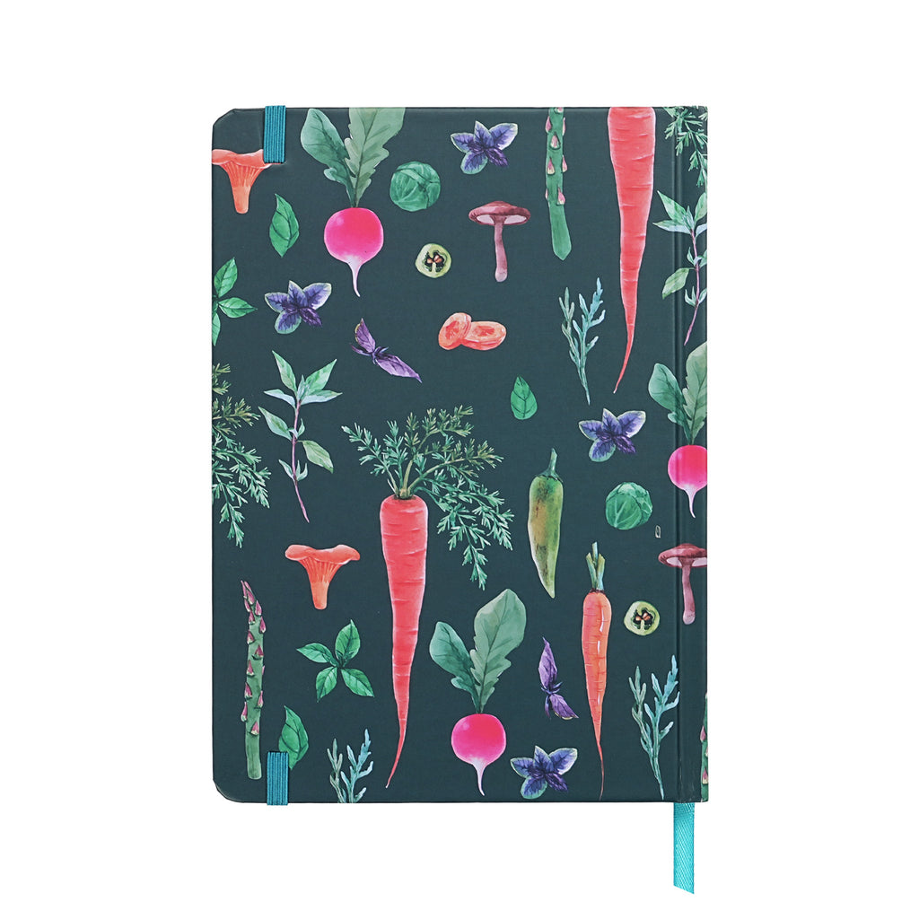 Jubiluu Carnet ligné A5 à couverture rigide texturée avec marque-pages et élastique - Veggie Garden