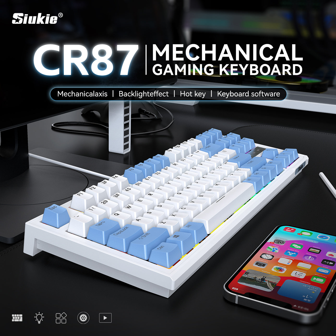 Siukie CR87 Clavier mécanique filaire à 87 touches avec interrupteurs détachables