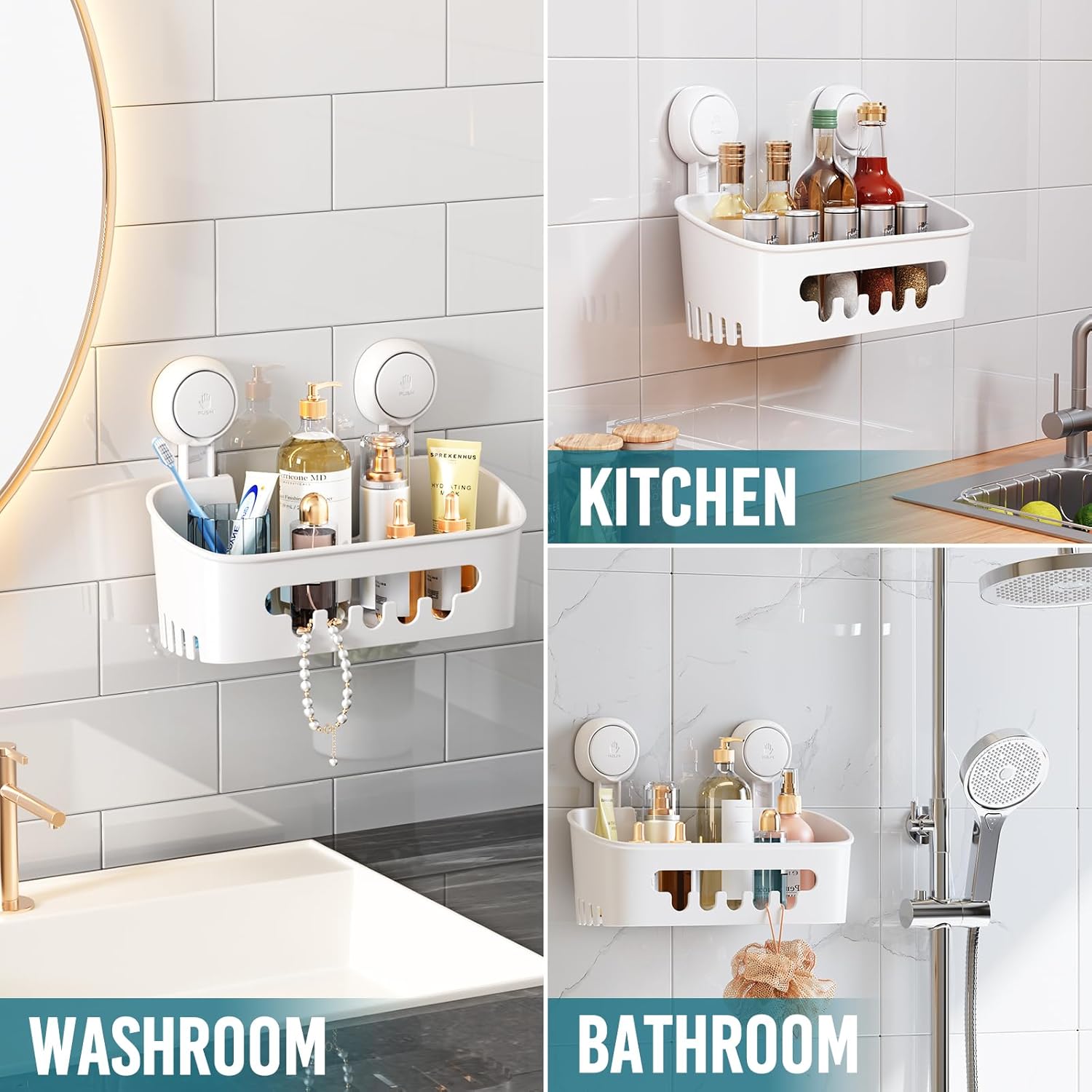Taili Panier de douche à ventouses, Étagère de rangement murale pour douche et salle de bain pour shampooing, gel douche, après-shampooing