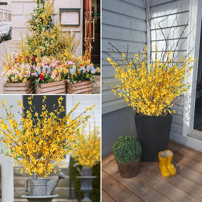 Yuejia 3 pièces 3,28 pi / 1 m Tiges de forsythia artificiel Fleurs d'orchidées artificielles Branches de forsythia en soie