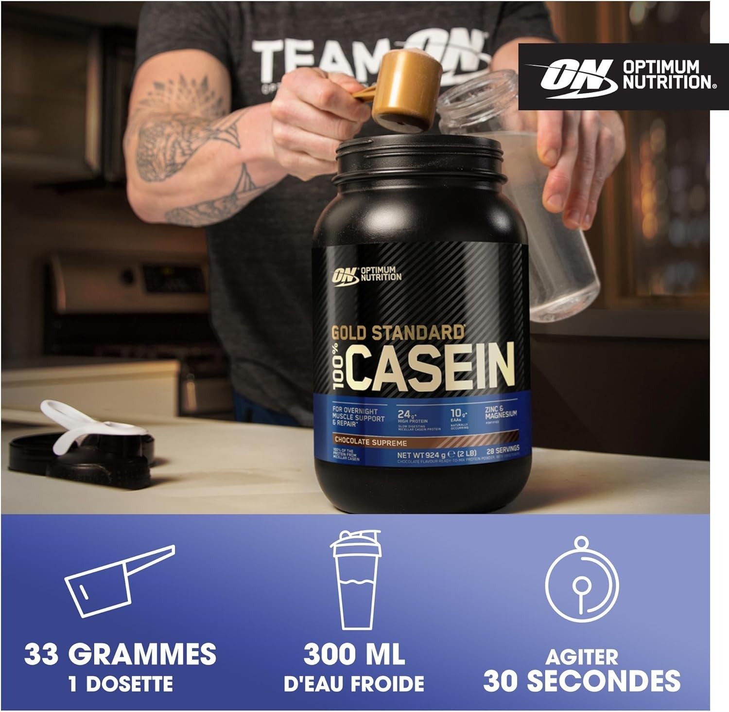 Optimum Nutrition Gold Standard 100 % Caséine, Saveur Fraise Délice 924 g (28 portions)