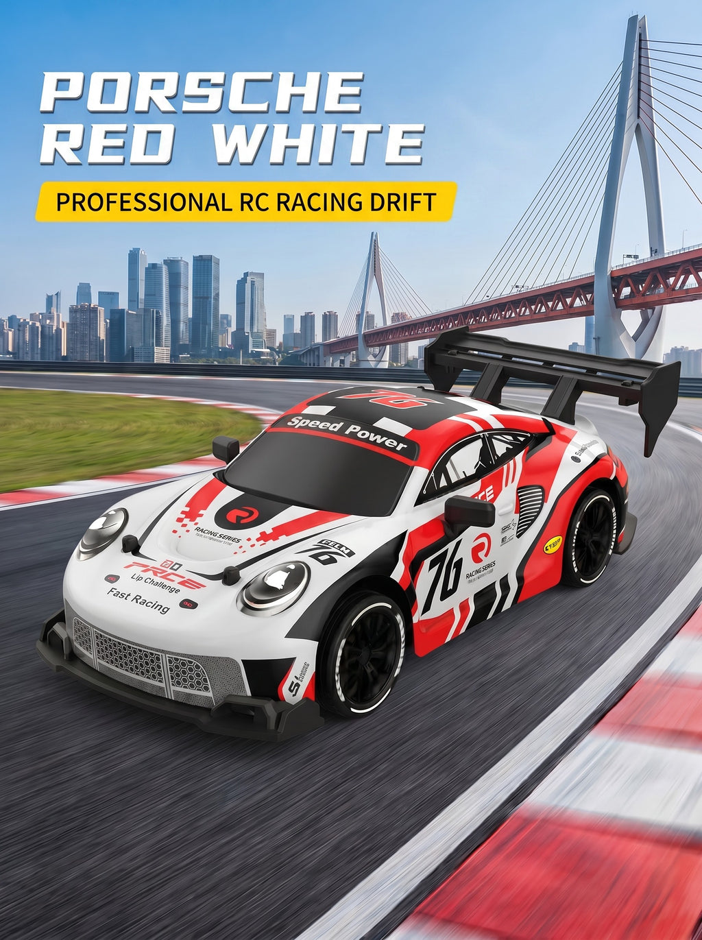 Voiture de Drift RC 4WD Haute Vitesse 1:24, 2,4 g, Moteur 25000 RPM, Pneus de Drift et Lumières LED, Cadeau de Course Intérieure de 50 m pour Enfants et Adolescents, One Piece en Blanc