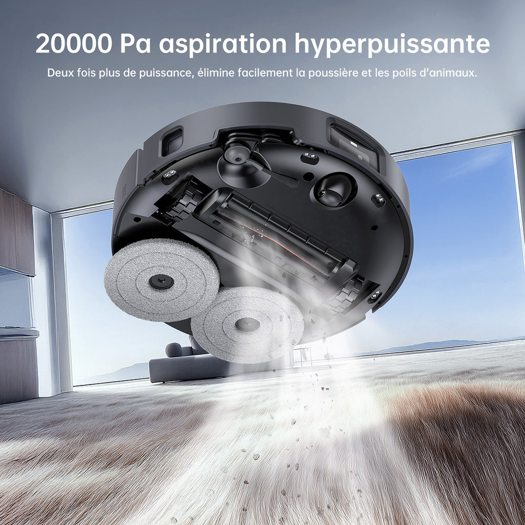 JONR X1 Max Robot Aspirateur Laveur Tout-en-un, Bras Doubles Extensibles, Aspiration 20 kPa, Lavage Eau Chaude 75°C, Séchage Air Chaud 45°C, Anti-emmêlement des Cheveux, Évitement Obstacles IA - Noir