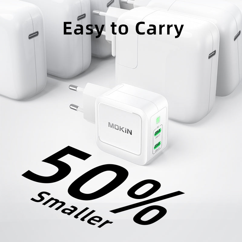 MOKiN PD67W GaN Chargeur double USB-C UE Blanc avec câble USB-C 1,2 m