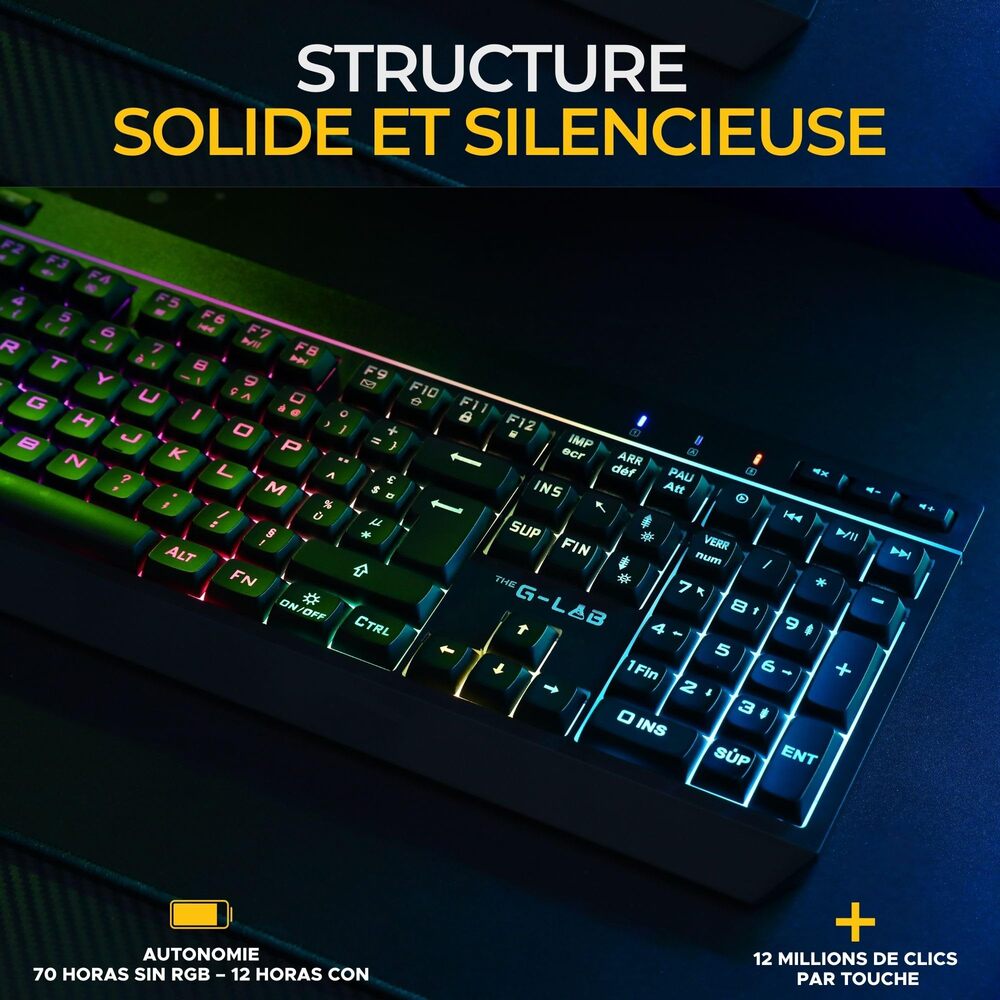 THE G-LAB Keyz Tungsten EX Clavier Gaming sans Fil - AZERTY - Noir