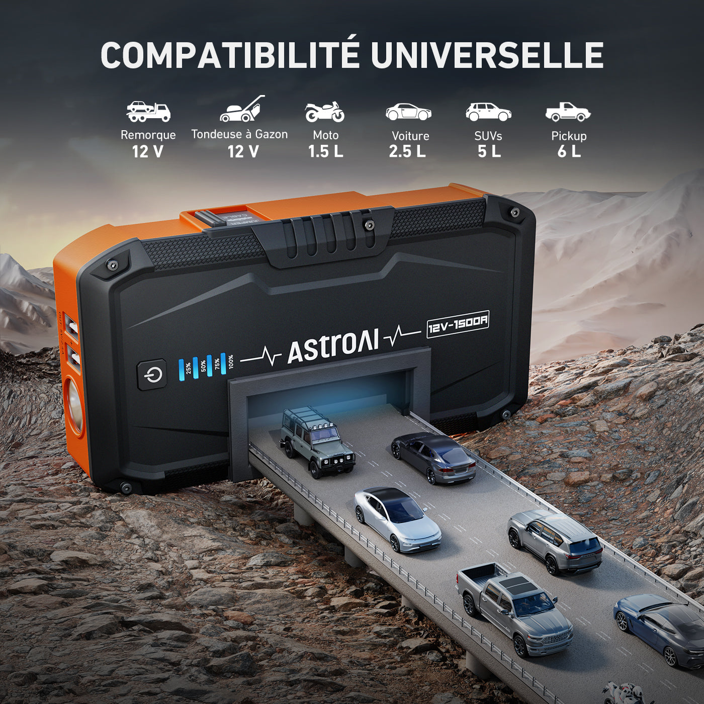 AstroAI S8 Batterie de démarrage pour voiture, booster de démarrage portable 12 V pour moteurs essence jusqu’à 6,0 L et diesel jusqu’à 3,0 L, lampe torche à 3 modes et câble de démarrage