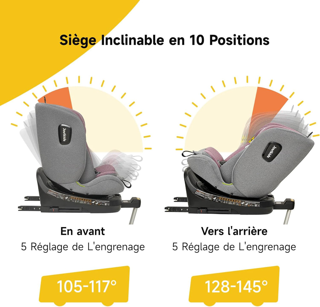 Jovikids siège enfant pivotant à 360° avec ISOFIX, i-Size 40-150 cm (de la naissance à environ 12 ans), siège auto pour bébé avec fonction d'inclinaison & pare-soleil amovible, ECE R129