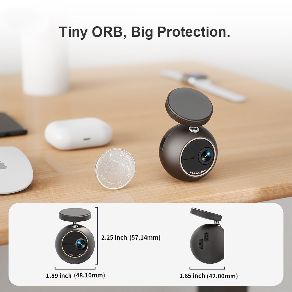 KAWA Dashcam 2K avec commande vocale, mini caméra sphérique avant, support rotatif à 360°, Wi-Fi intégré et application, capteur G, moteur NightEagle