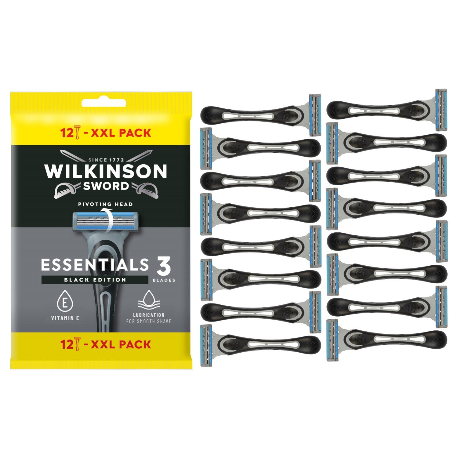 WILKINSON SWORD Essential 3 Black - Rasoirs Jetables Pour Homme - x 12
