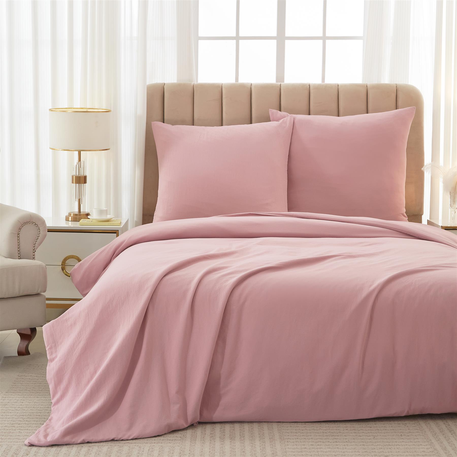 Meeallhome Parure housse de couette lavée brossée 155 x 220 cm/80 x 80 cm x 2, Beige rosé