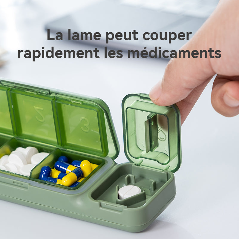 JORDAN&JUDY Petit Pilulier Portable avec Coupe-Comprimés et Boîte de Rangement Quotidienne 1 pc Vert