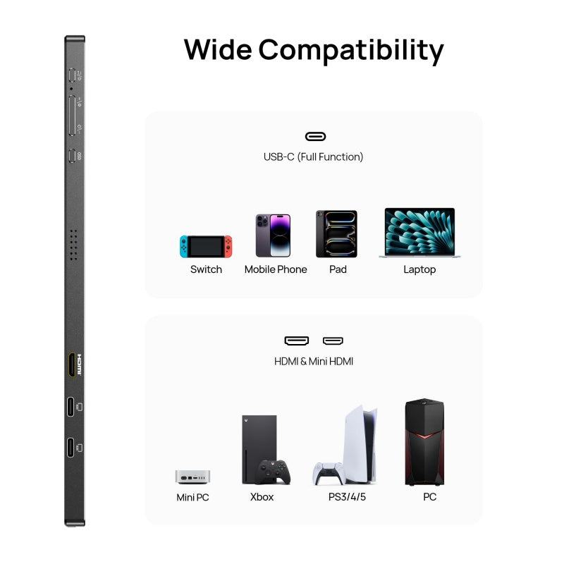 ARZOPA A1M Moniteur portable 17,3 pouces, grand écran portable avec affichage IPS HDR Full HD et pied, parfait comme second écran USB-C et HDMI pour ordinateur portable, PC, smartphone, PS5, Xbox