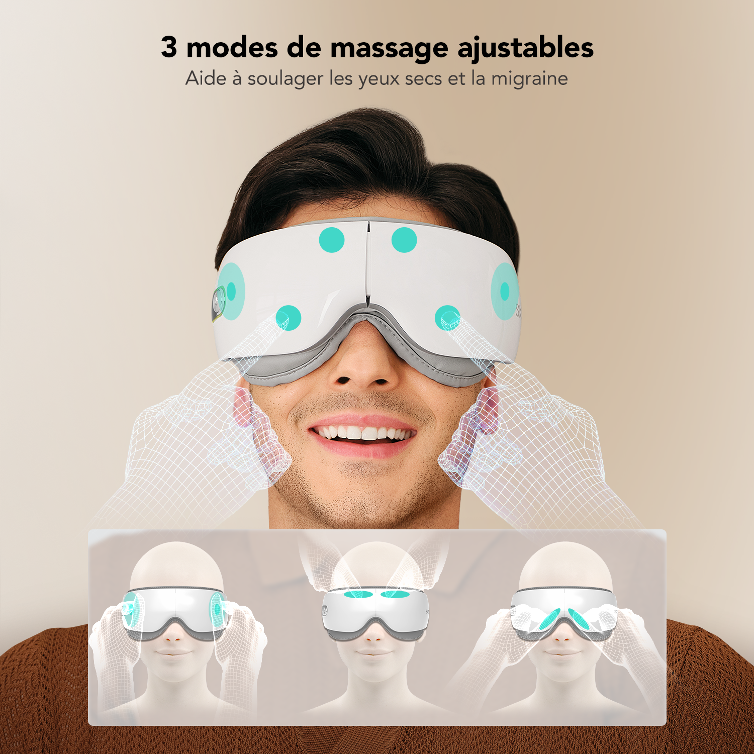 SKG ES500 Appareil de massage pour les yeux Faible bruit et PU ultra doux et respectueux de la peau Soulager la fatigue oculaire Cadeau pour l'être aimé