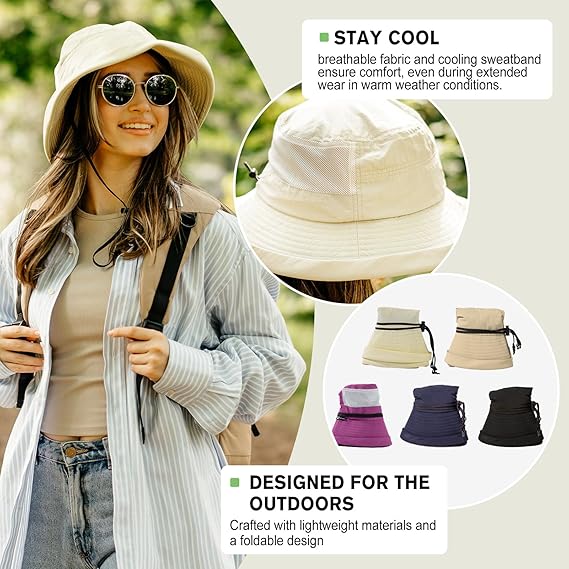 TOP-EX Chapeau bob de soleil à large bord pour pêche et randonnée d’été avec sangle amovible et maille ventilée M/L Bleu marine