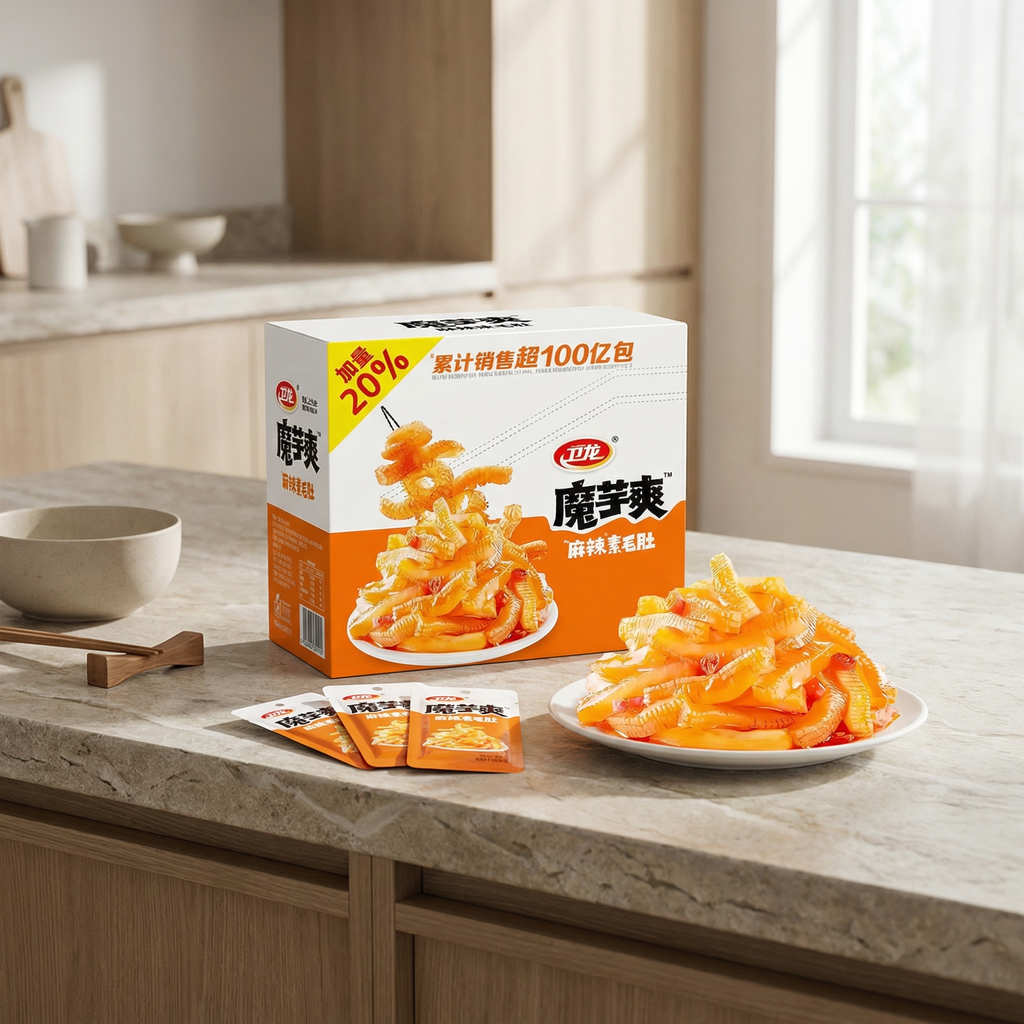 Wei Long Snack de konjac, tripes végétariennes piquantes et engourdissantes, boîte 360 g, contient 20 sachets individuels