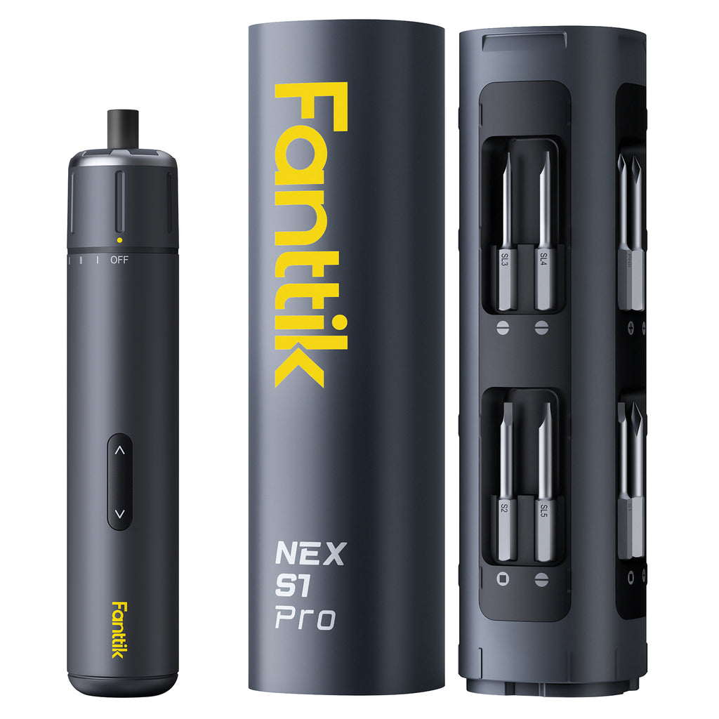 Fanttik S1 Pro Tournevis électrique, 16 embouts en acier S2, 3 réglages de couple, Max. 6 N·m, Batterie 2000 mAh, Éclairage LED et porte-embout hexagonal 1/4 po, pour meubles et PC de jeu