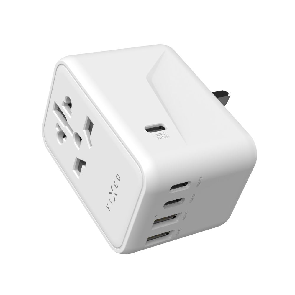 FIXED Adaptateur de voyage universel 3 x USB-C / 2 x USB 65 W GaN blanc