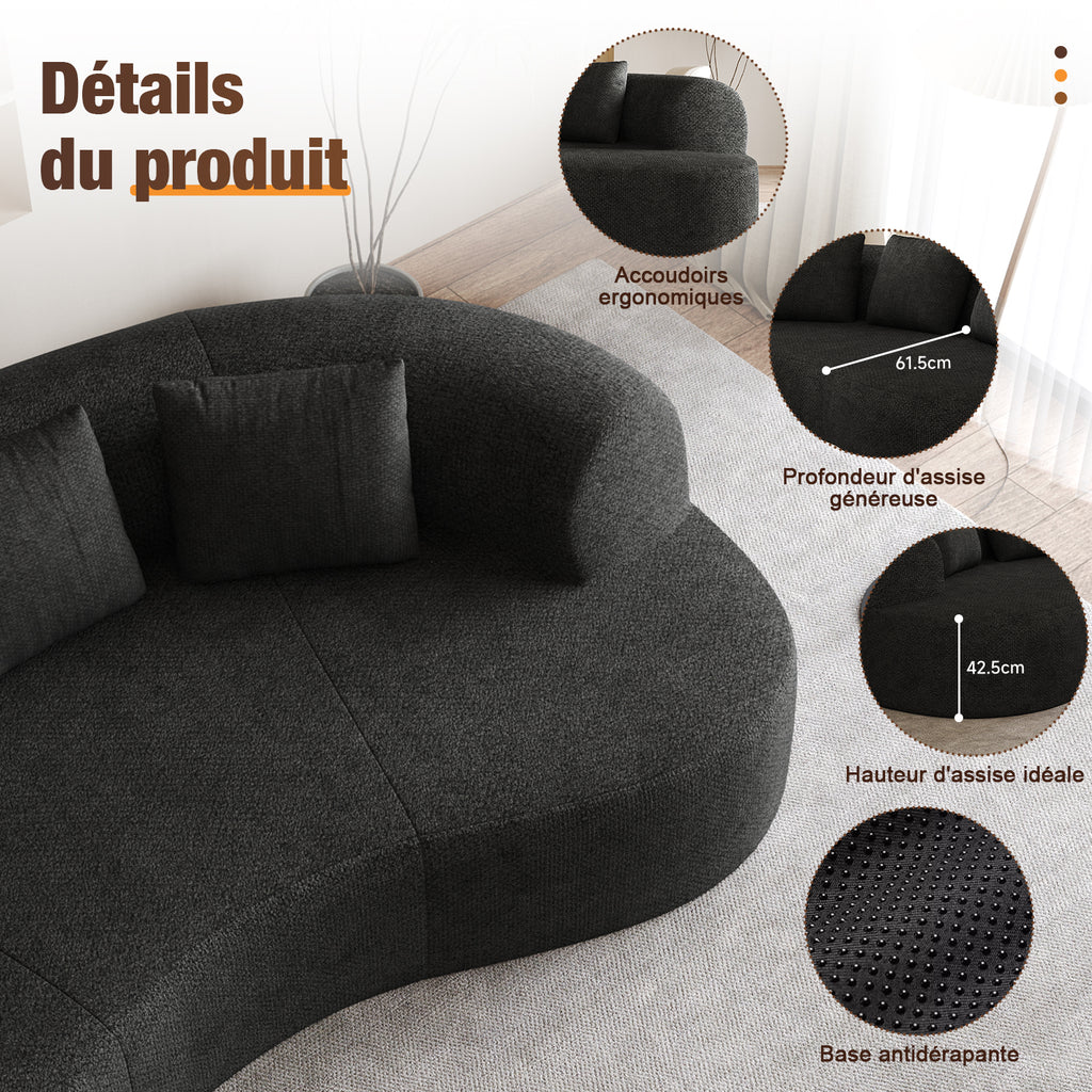 GTIMEX Canapé 2 places, Canapé modulable en chenille, 168 x 90 x 67 cm, Capacité de charge statique : 270 kg, Aucun assemblage requis, Canapé sans armatures, Canapé rembourré au design incurvé avec 3 coussins décoratifs pour salon et petits apparteme