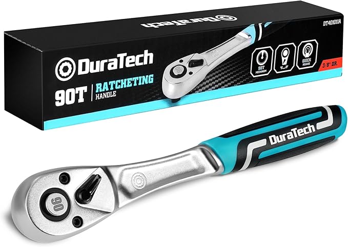 DURATECH Poignée à Cliquet, Embout Carré 3/8", Cliquet Réversible 90 Dents, En Acier Chrome-Vanadium, Petit Angle d'Actionnement 4° Pour Espaces d'Installation Restreints