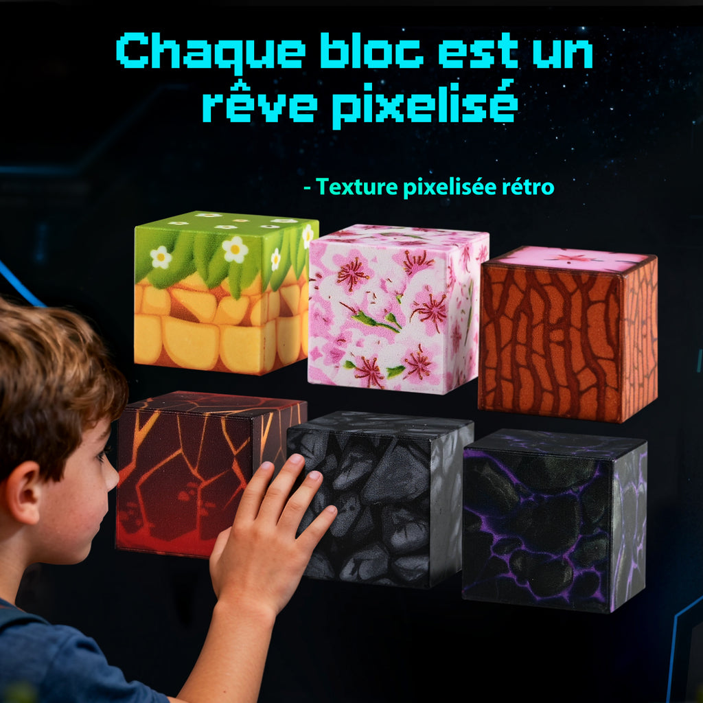 Tokky 100 pièces Blocs magnétiques Mine World Blocs de pixels Jouets d'éveil STEM Montessori Matériau ABS sûr magnétique puissant Blocs de construction d'aventure créatifs Emballage en