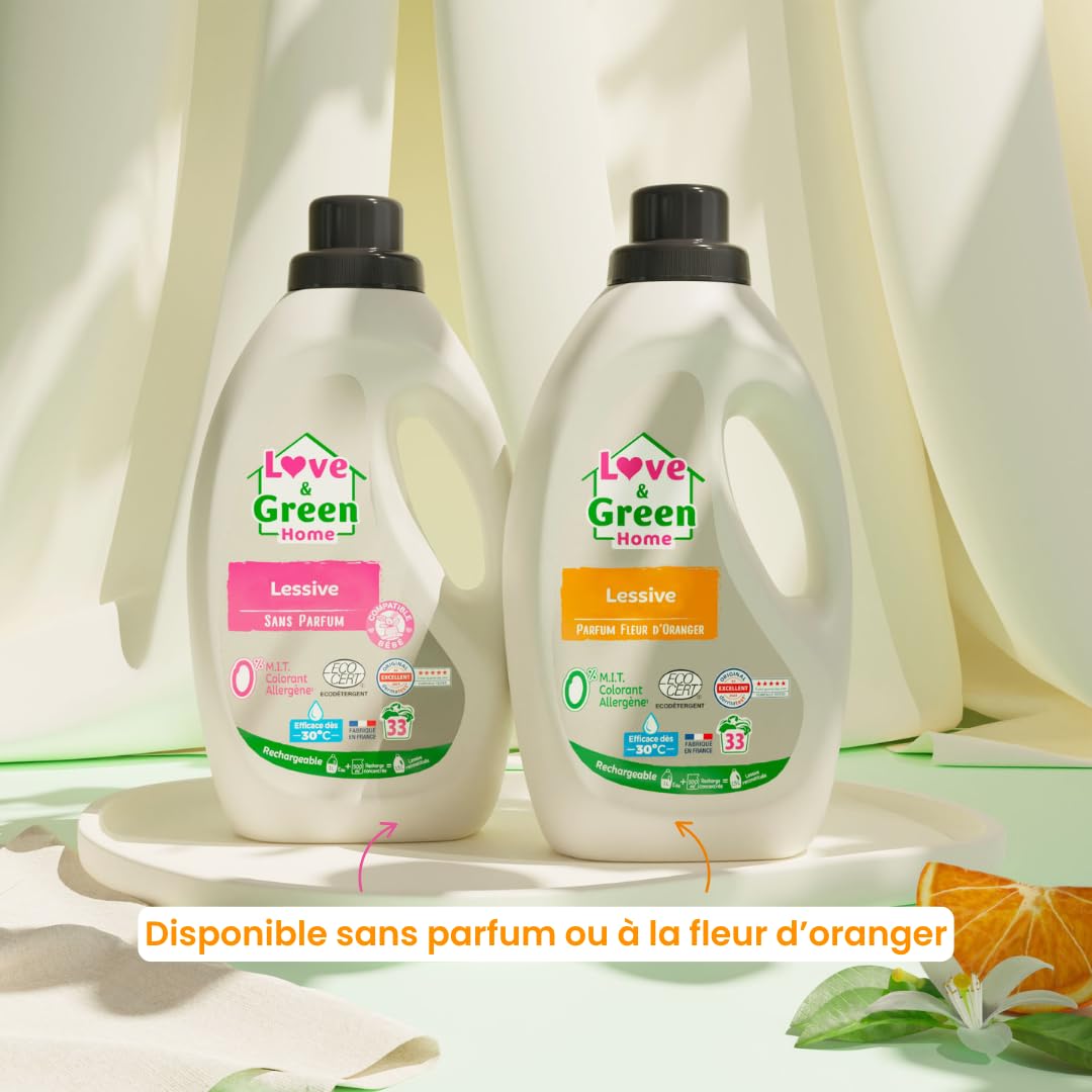 Love&Green Home Lessive rechargeable parfumée Fleur d'orange - 1,5L