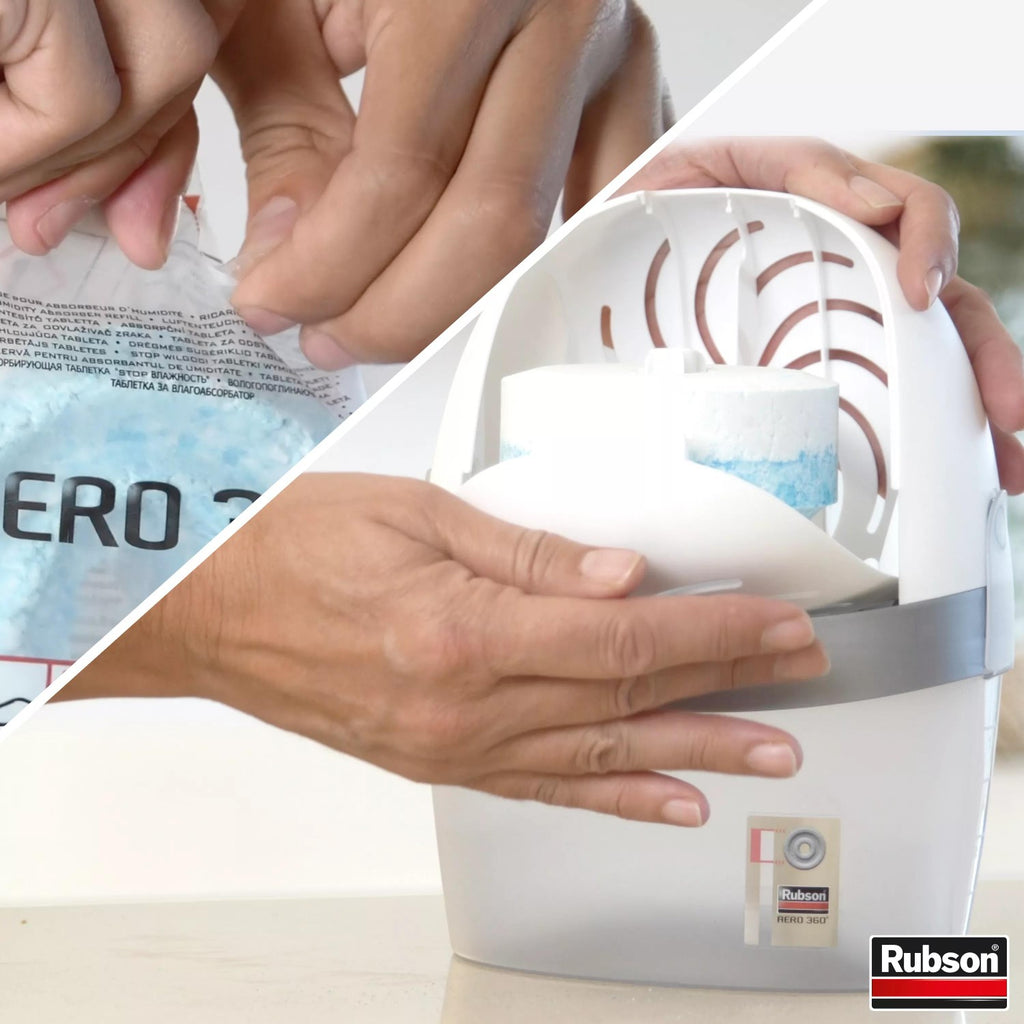 Rubson Recharges Pure Tab pour absorbeur d'humidité AERO 360° (4 x 450 g) – Recharges neutres anti-humidité & anti-odeur pour déshumidificateur – Recommandé par l'AFPRAL