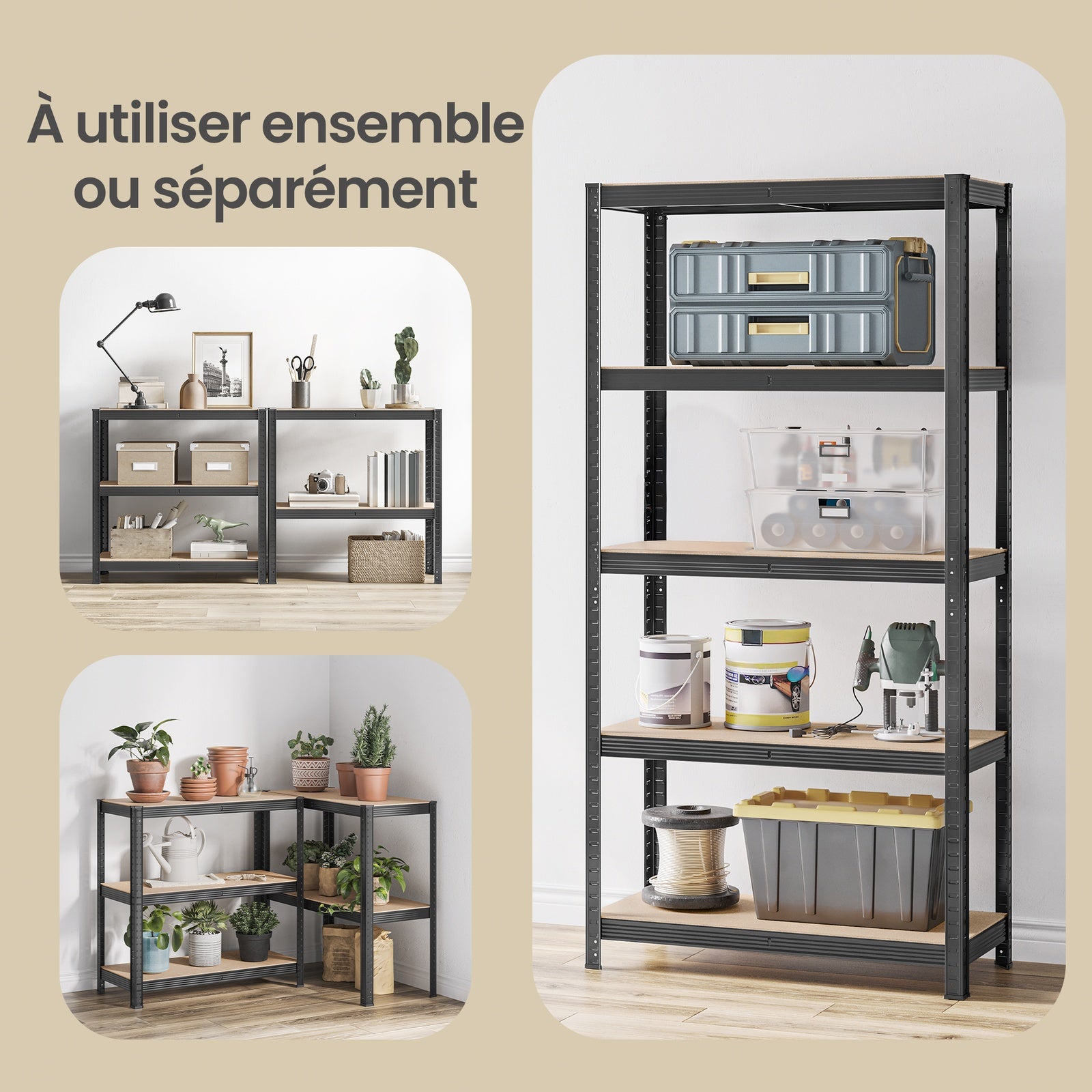 JOYFURNOS Étagères à 5 Niveaux Lot de 2, Étagère en Acier pour Rangement, pour Garage, Abri, Gris