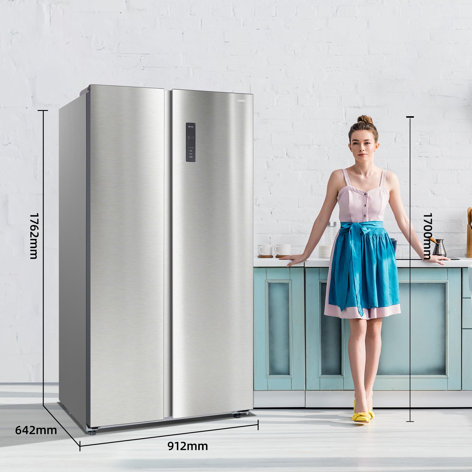CHiQ JR525WSE Réfrigérateur-congélateur américain 525 L, sans givre, circulation d'air multiflux, réfrigérateur 333 L et congélateur 192 L, compresseur à vitesse variable