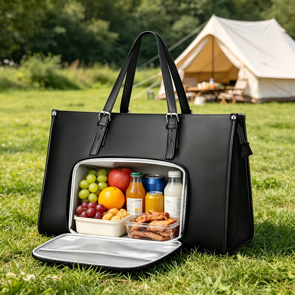 Sac cabas pour ordinateur portable avec compartiment déjeuner isotherme, sacoche en cuir synthétique polyuréthane 15,6 pouces avec poche étanche pour boîte à déjeuner pour femme