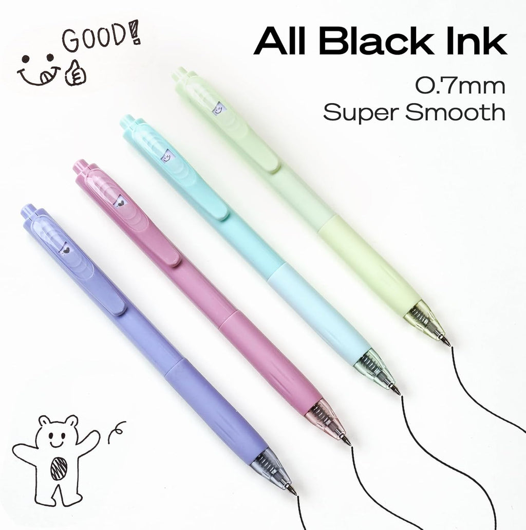 WRITECH Lot de 8 stylos rétractables à encre gel noire - 0,7 mm