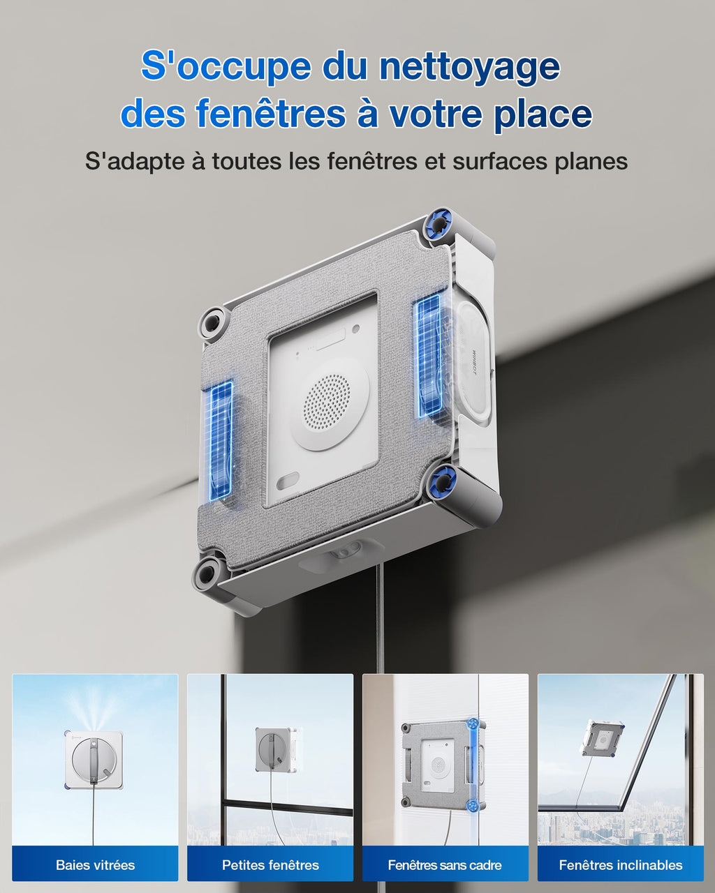 WINBOT W2S OMNI - Avec le nettoyage des coins TruEdge™, un spray grand angle à triple buse et WIN-SLAM 4.0, il offre un nettoyage sans traces à chaque fois