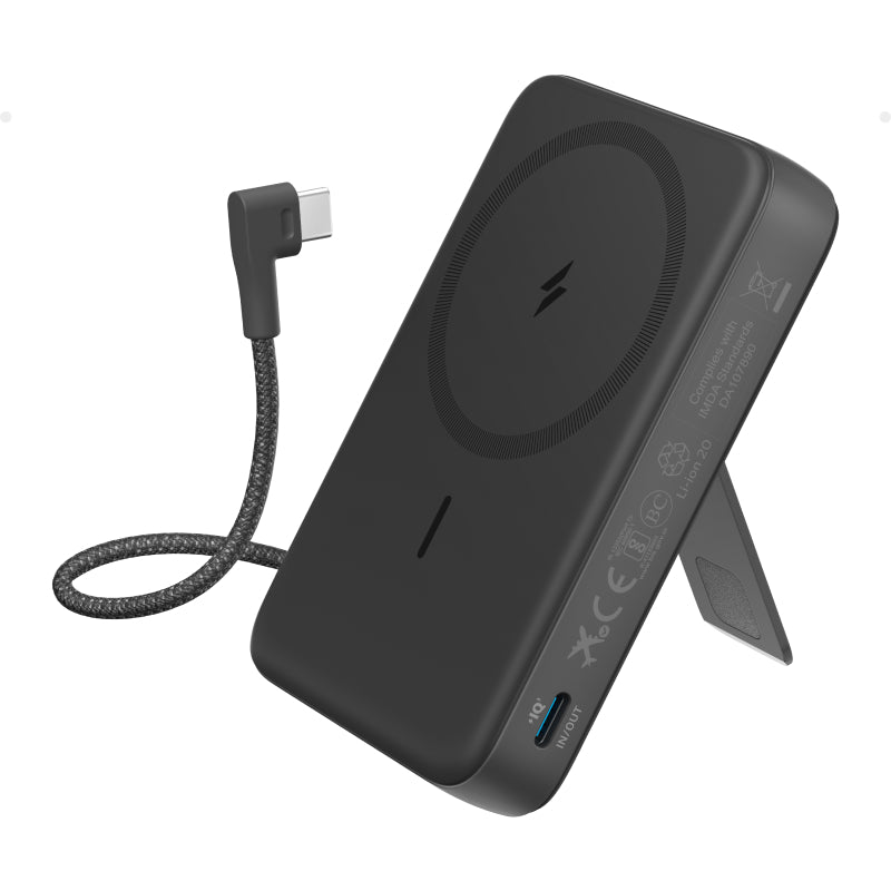 Batterie externe 10000mAh magnétique avec câble de données USB-C intégré noir