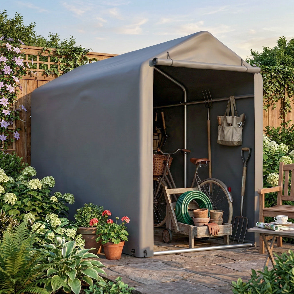 Tente de rangement pour vélos, abri de rangement pour 1 à 2 vélos, atelier et abri pour voiture résistant à l'hiver avec toit en PE résistant aux UV, garage de rangement pour vélos et motos, 100×190×160 cm, gris foncé