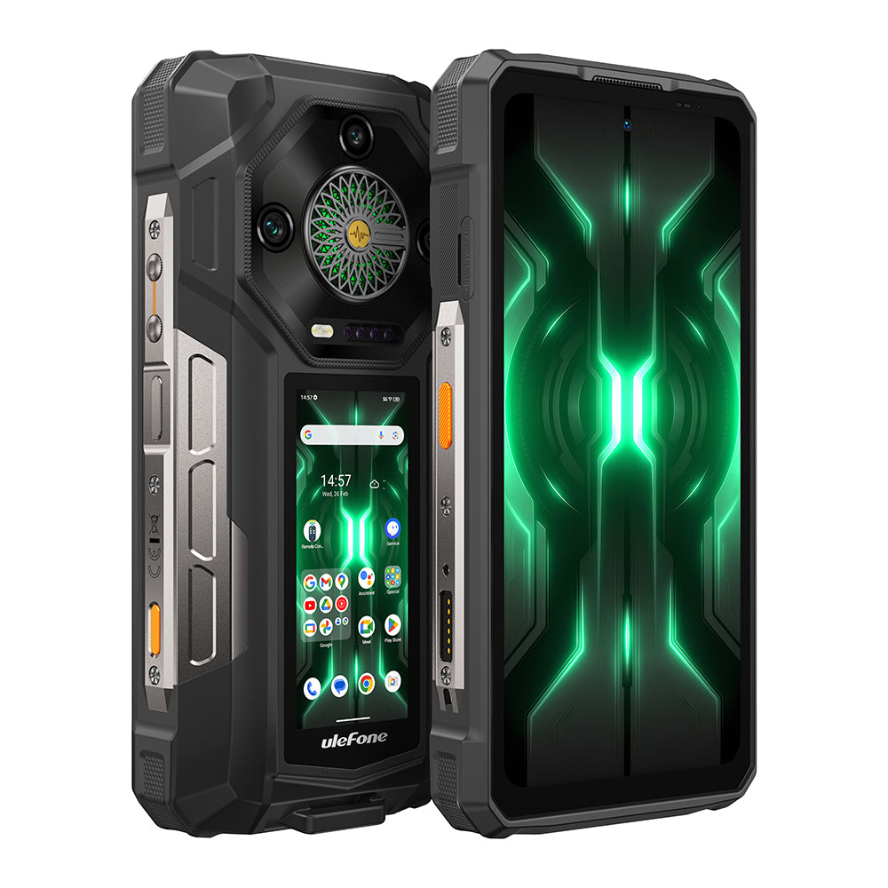 Ulephone Armor 33 Pro 5G Téléphone Rugged Double Écran, Écran 6,95" FHD 120 Hz + 3,4", 25500 mAh (66 W) 32 Go + 512 Go, 50 MP + 50 MP + 64 MP + 32 MP, Infinite Halo, Haut-Parleur 118 dB Double SIM, NFC