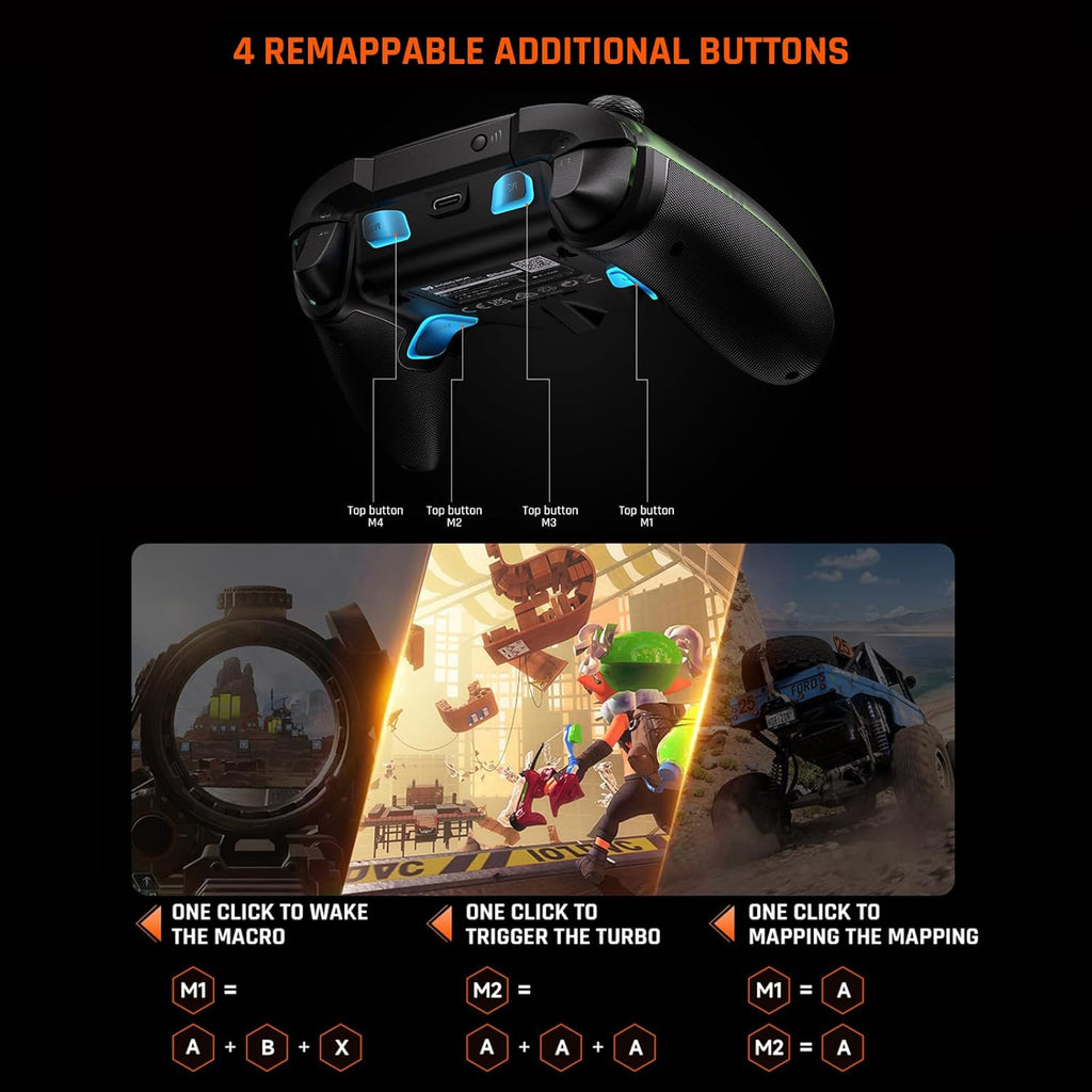 BIGBIG WON Rainbow 2 Pro Manette de jeu filaire avec gyroscope 6 axes, réveil à une touche, Macro, Turbo, double vibration, boutons personnalisables, éclairage RGB pour PC/Switch Lite/PS4