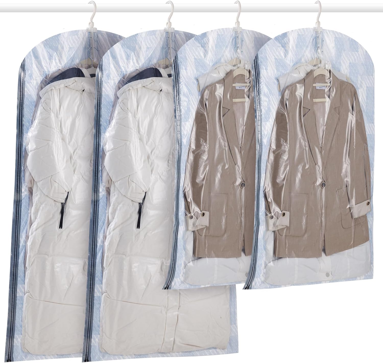 Taili Sacs de rangement sous vide à suspendre gain de place pour vêtements, manteaux, organiseurs de placard, Lot de 4 (2 longs, 2 courts) Bleu