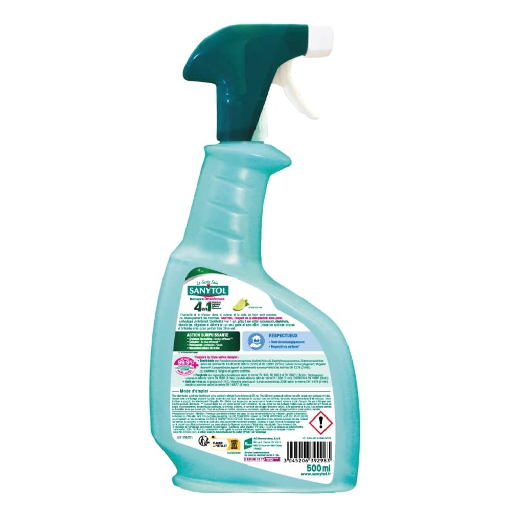 Sanytol Spray Nettoyant Désinfectant Multi-Surfaces 4 Actions Protection Fraîcheur, 500 ml
