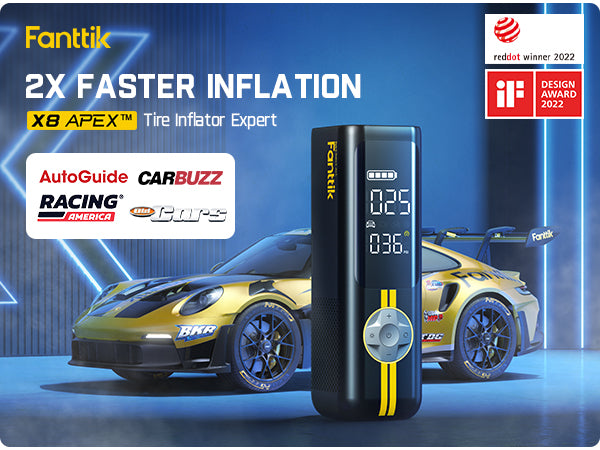 Fanttik X8 APEX Gonfleur de pneus et compresseur d’air portable sans fil, gonflage rapide en 1 min, 150 PSI, double écran LED, adapté aux monospaces, voitures, vélos, motos, pneus jusqu’à 26,3 po